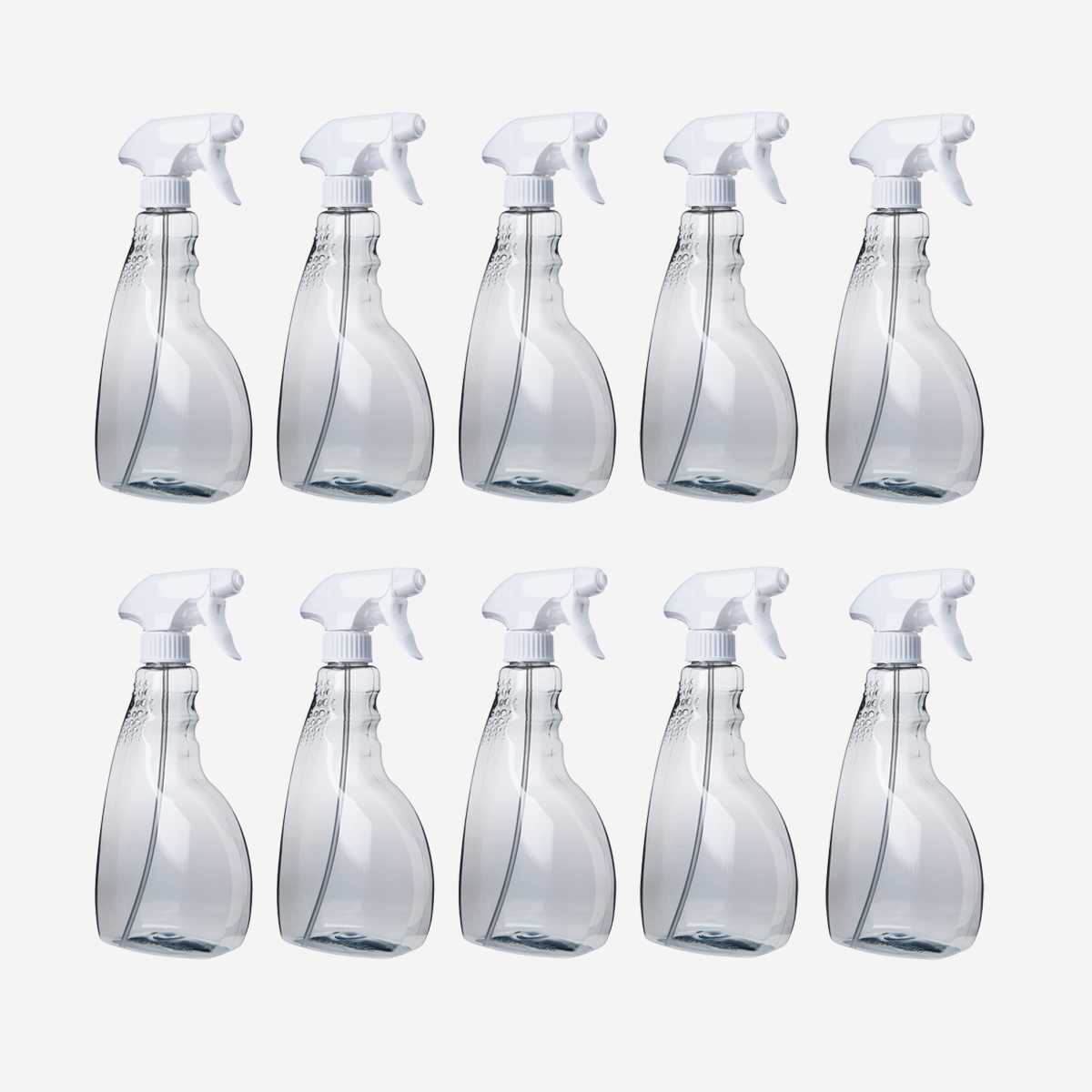 10er Set Sprühflasche 500 ml Recycling PET inkl. weiss-transparente Sprühpistole 